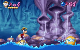 Die Fische schieben Rayman's Ballon